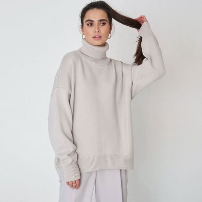 Plus Size Pullover Mit Tiefem Ausschnitt Und Langen Ärmeln İn Rippstrick - Grau