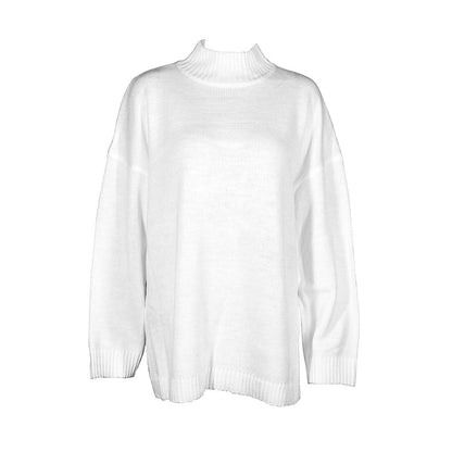 Oversize-Pullover Mit Hohem Kragen Und Gerippten Ärmeln Und Schulterfreiem Schnitt - Weiß