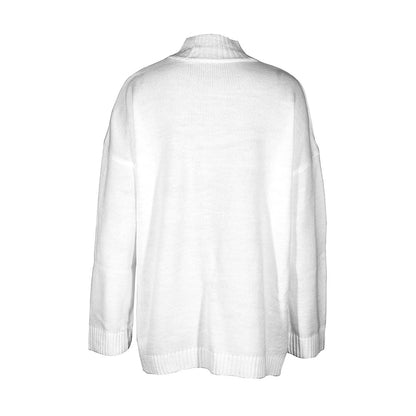 Oversize-Pullover Mit Hohem Kragen Und Gerippten Ärmeln Und Schulterfreiem Schnitt - Weiß