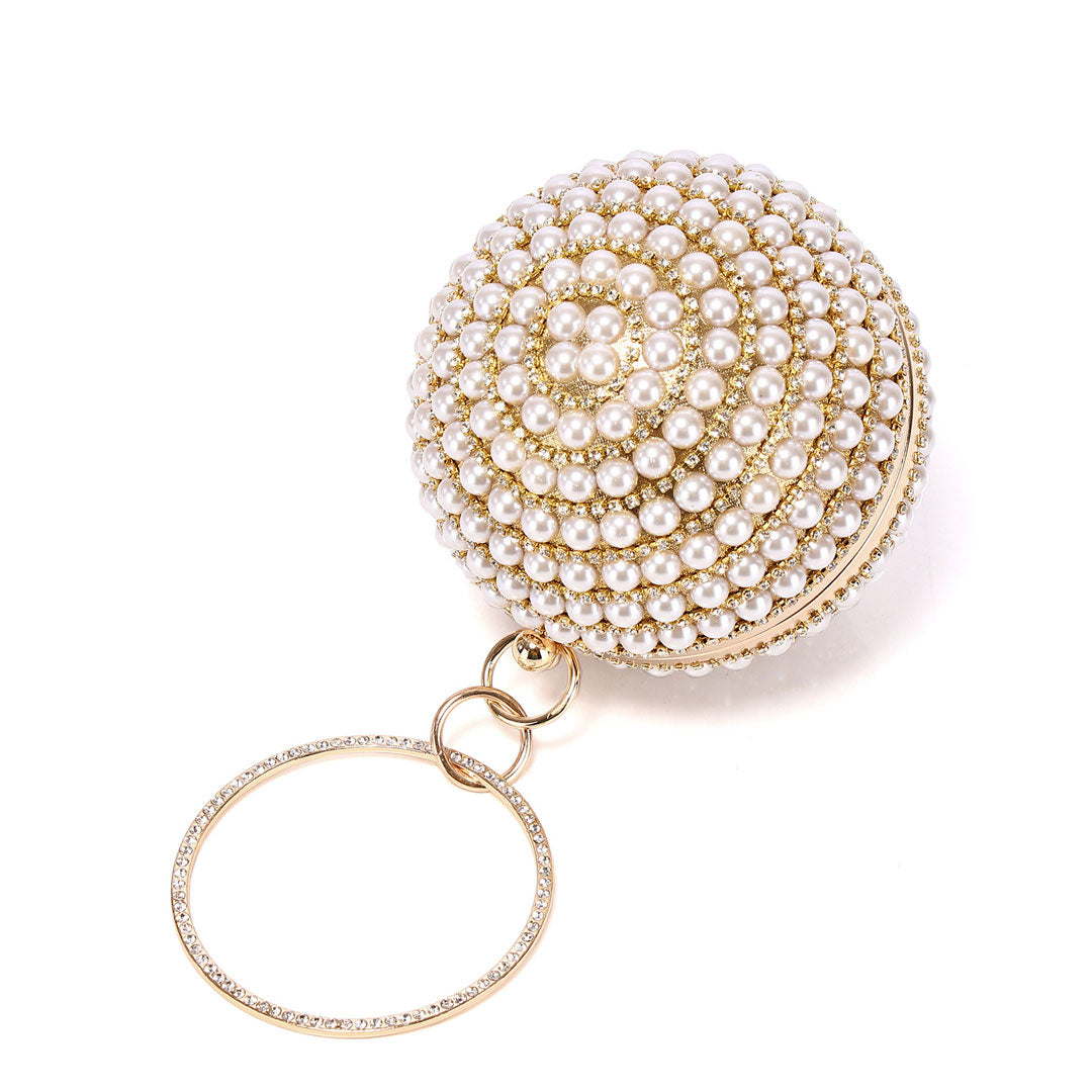 Goldfarbene Partytasche Mit Discokugel-Griff İn Perlenoptik
