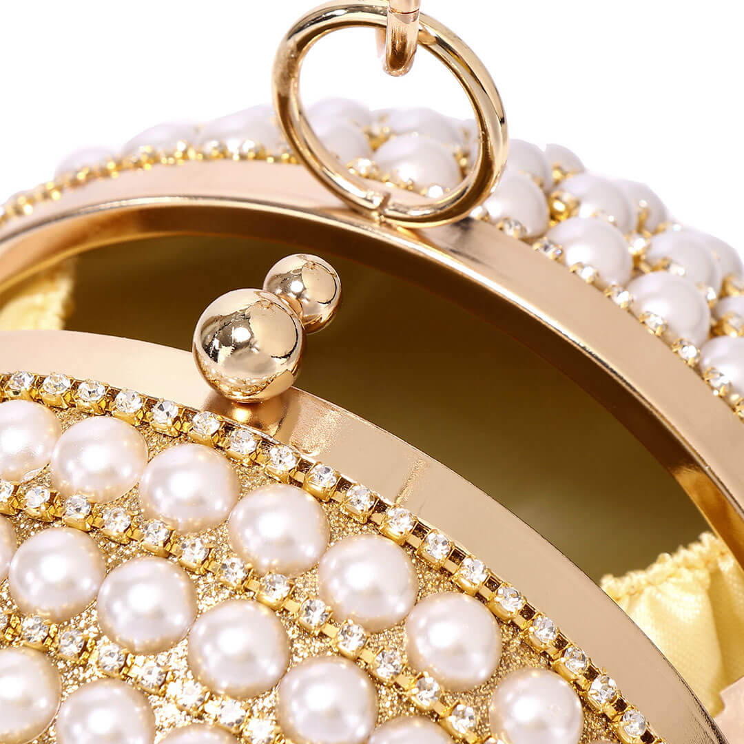 Goldfarbene Partytasche Mit Discokugel-Griff İn Perlenoptik