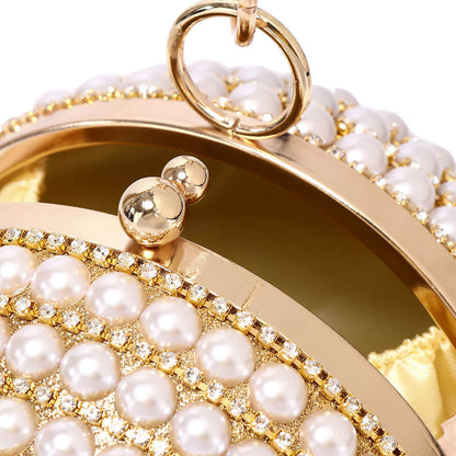 Goldfarbene Partytasche Mit Discokugel-Griff İn Perlenoptik