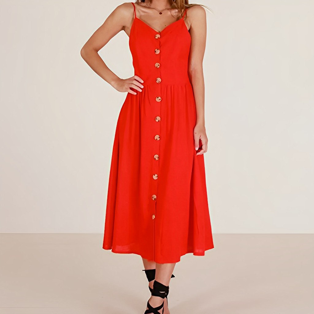 Midikleid Mit Schmalem Kragen Und Knopfdetail
