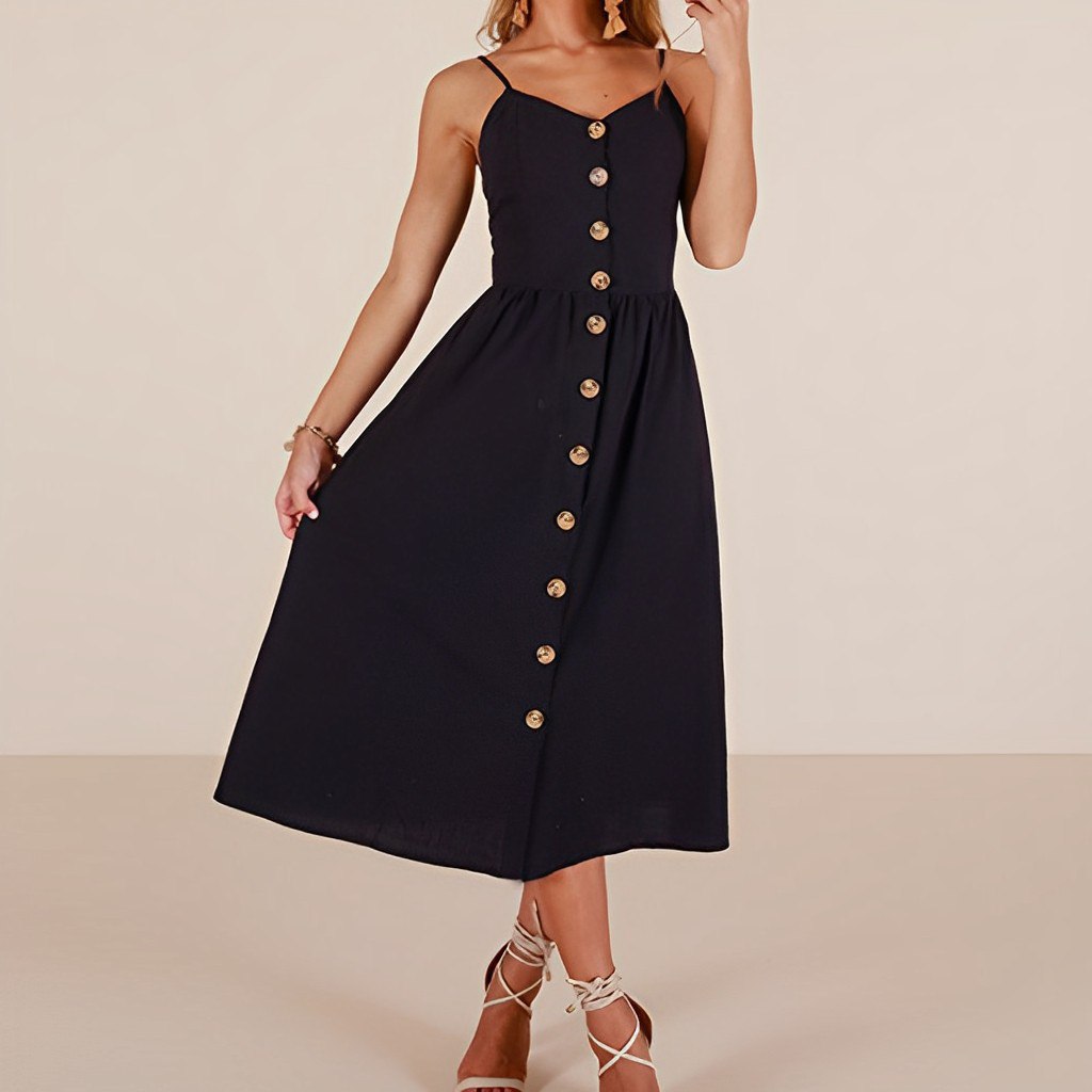 Midikleid Mit Schmalem Kragen Und Knopfdetail