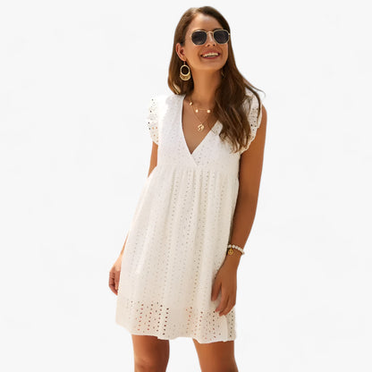 Elegantes Mini-Sommerkleid Mit V-Ausschnitt Und Spitze