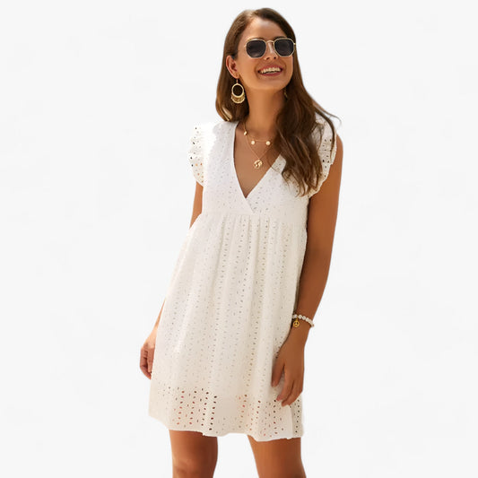 Elegantes Mini-Sommerkleid Mit V-Ausschnitt Und Spitze