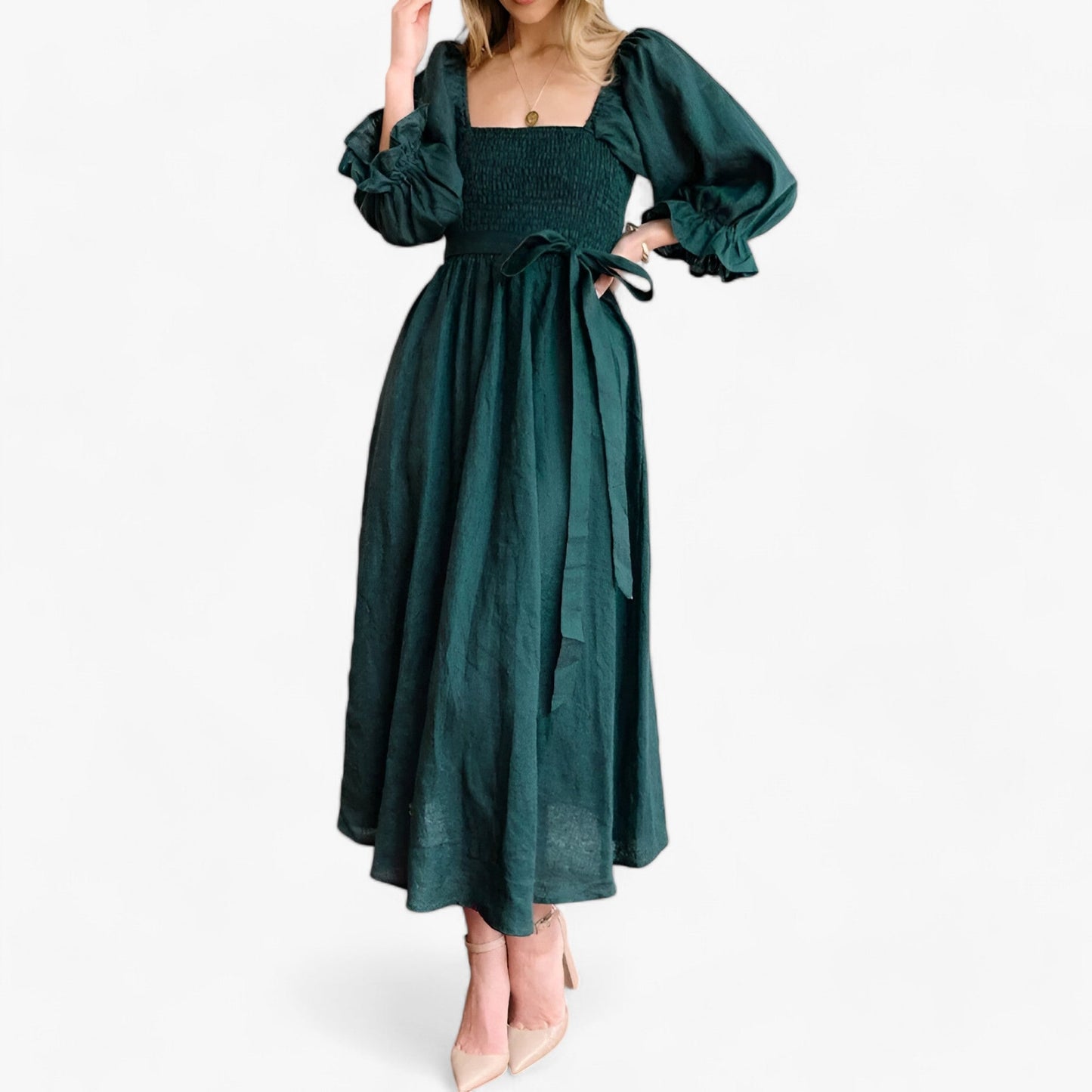Midikleid Mit Volant Und V-Ausschnitt