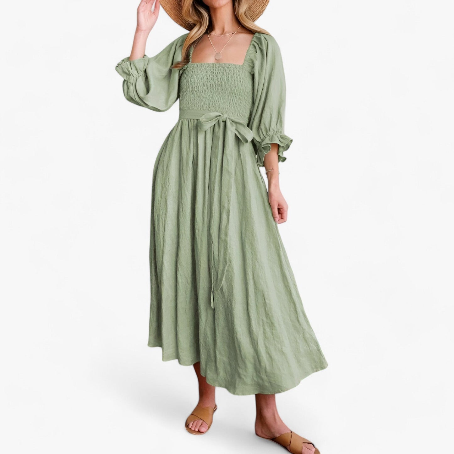 Midikleid Mit Volant Und V-Ausschnitt