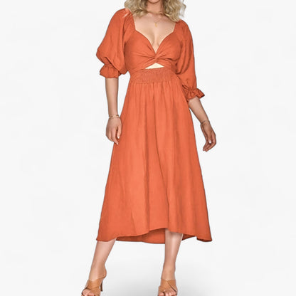 Midikleid Mit Volant Und V-Ausschnitt