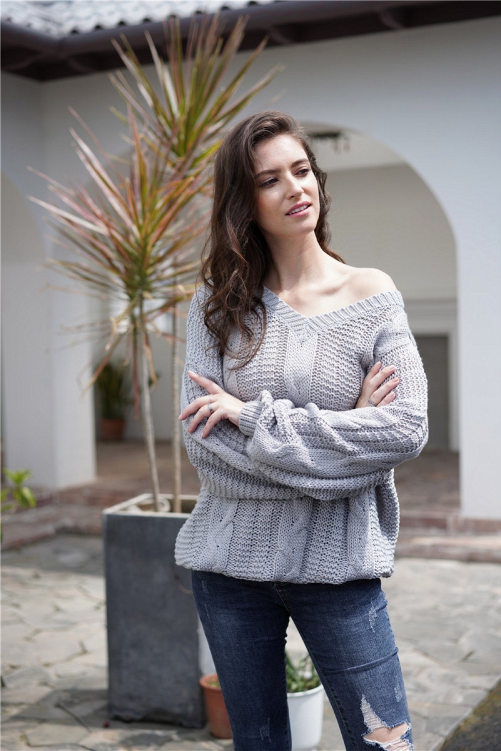 Stilvoller, Schlichter, Bequemer Strickpullover Mit Zopfmuster