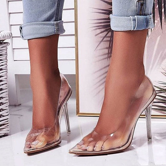 Hochhackige Schuhe Aus Wildleder Mit Transparenter Zehenpartie Und Absatz - Aprikosenfarbe