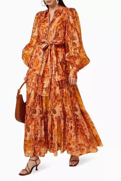 Gemustertes Maxikleid Mit Ballonärmeln