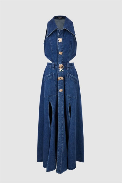 Ärmelloses, Tief Ausgeschnittenes Maxikleid Mit Schlitz
