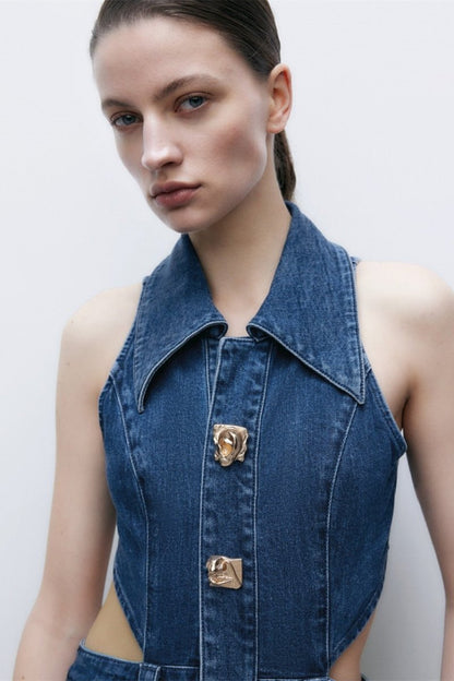 Ärmelloses, Tief Ausgeschnittenes Maxikleid Mit Schlitz