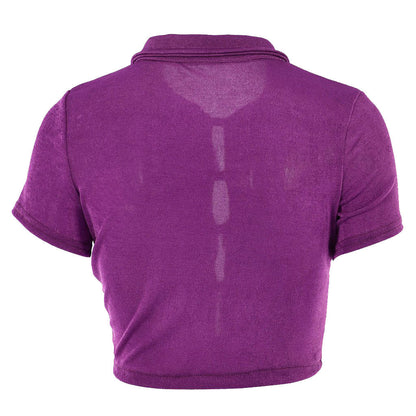 Lilafarbenes, Kurzärmliges Button-Down-Oberteil Mit Retro-Kragendetail