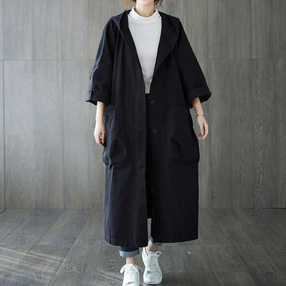Oversize-Mantel Mit Langer Kapuze Und Großen Taschen