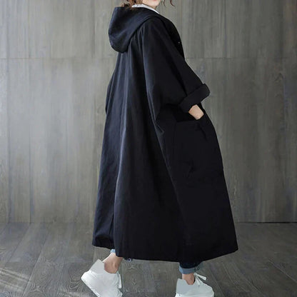 Oversize-Mantel Mit Langer Kapuze Und Großen Taschen