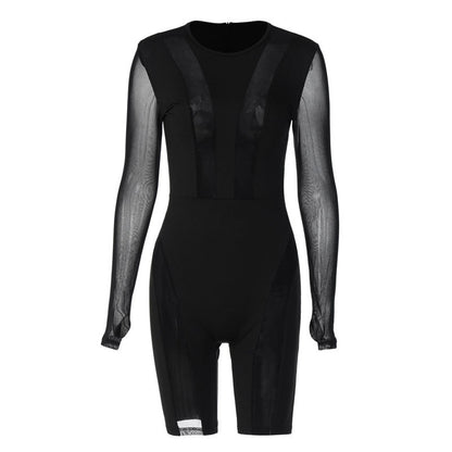 Stylischer Biker-Jumpsuit Mit Rundhalsausschnitt Und Kontrastdetails - Schwarz
