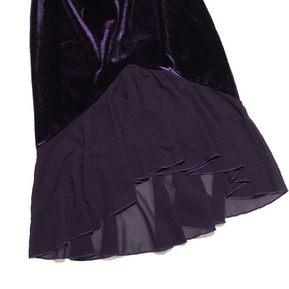 Schickes High-Low Mesh Detail Volant Langarm Samt Midikleid - Lila
