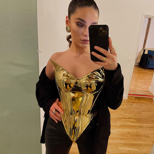 Stylische metallische kurze Oberteil - Kunstleder