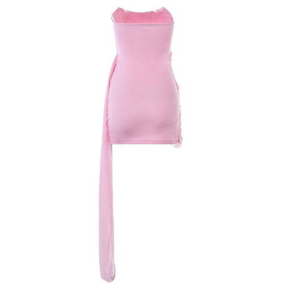 Schickes, Einfarbiges, Trägerloses, Figurbetontes Minikleid Mit Rüschen - Rosa Lila