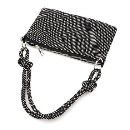 Schwarze Party-Schultertasche Mit Glänzendem, Kristallverziertem Knotendetail