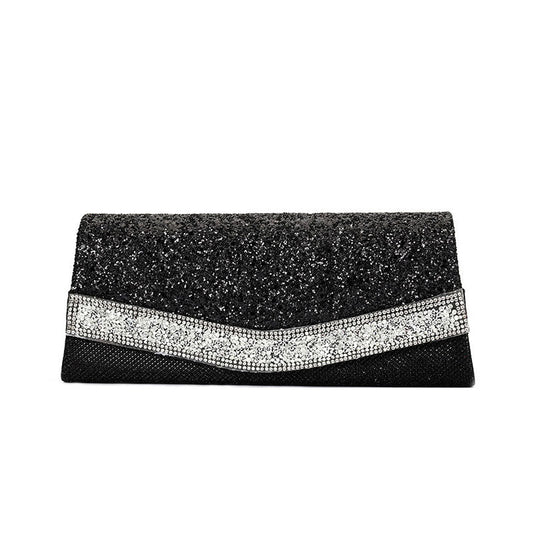 Schwarze Abendtasche Mit Funkelndem Strassdetail Und Strukturiertem Clip
