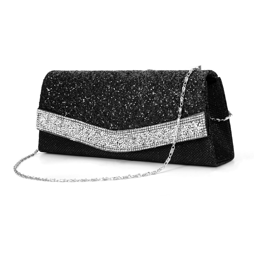 Schwarze Abendtasche Mit Funkelndem Strassdetail Und Strukturiertem Clip