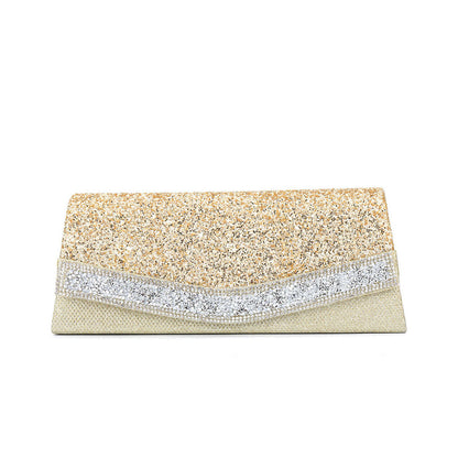 Strukturierte, Goldene Clutch-Abendtasche Mit Funkelnden Strass-Details