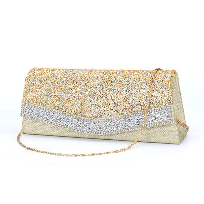 Strukturierte, Goldene Clutch-Abendtasche Mit Funkelnden Strass-Details