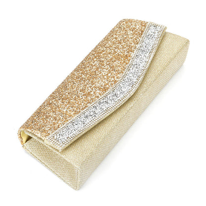 Strukturierte, Goldene Clutch-Abendtasche Mit Funkelnden Strass-Details