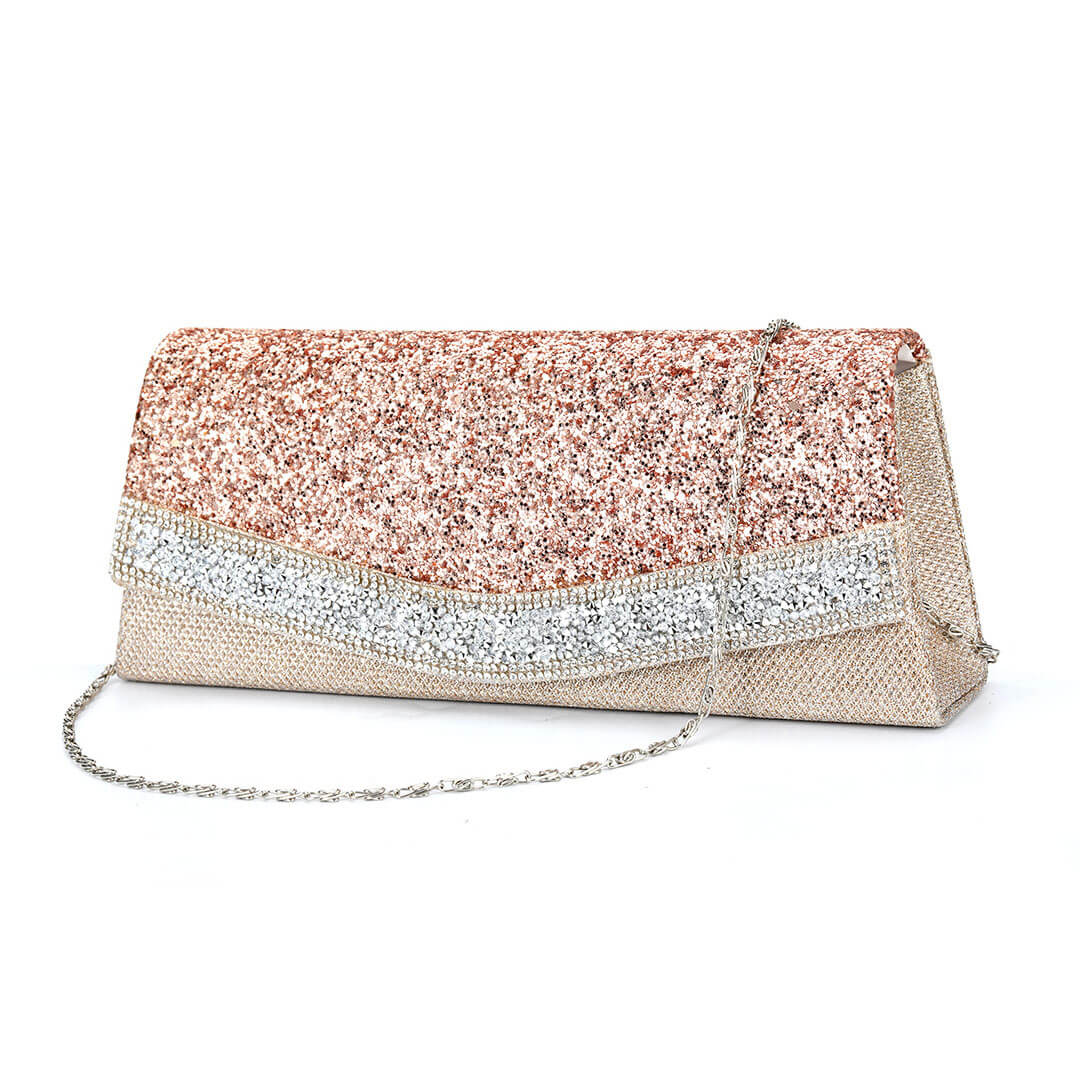 Strukturierte Clutch Mit Klappe Und Funkelnden Strass-Details – Rosa