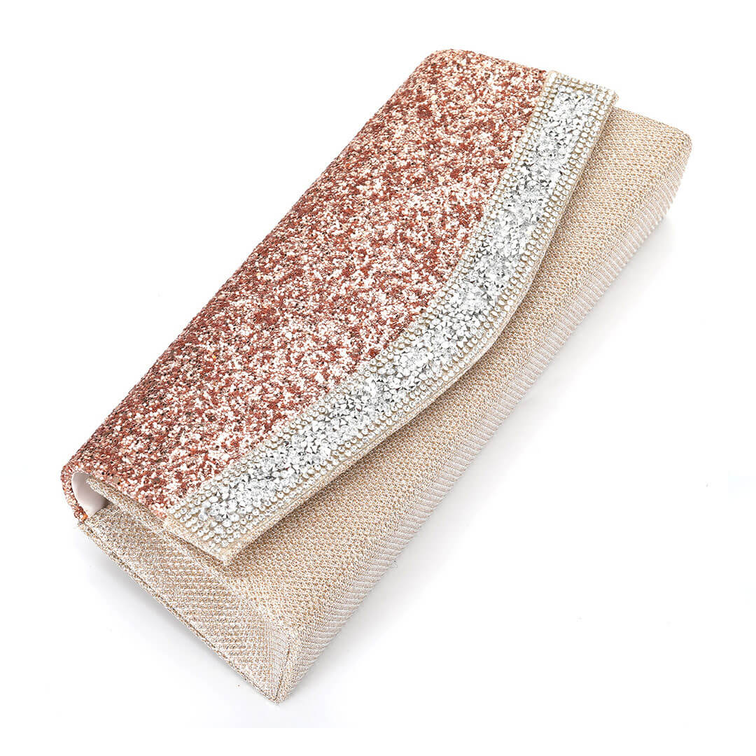 Strukturierte Clutch Mit Klappe Und Funkelnden Strass-Details – Rosa