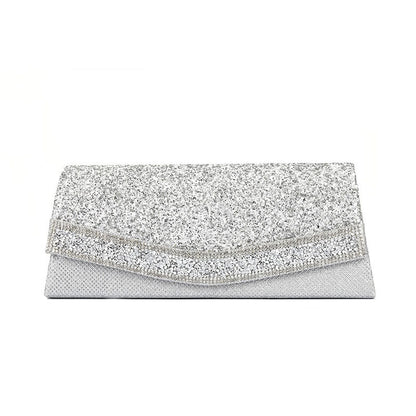 Strukturierte Clutch Mit Überschlag Und Funkelnden Strass-Details – Silber