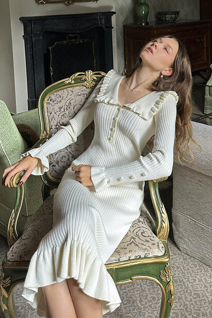 Midikleid Mit Peter-Pan-Kragen Und Rüschendetail
