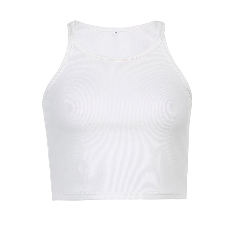 Einfacher Stil Weißer Rundhalsausschnitt Rib-Stretch Kurz-Top