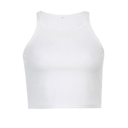 Einfacher Stil Weißer Rundhalsausschnitt Rib-Stretch Kurz-Top