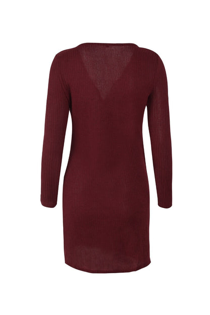 Einfarbiges Wickelkleid Mit V-Ausschnitt