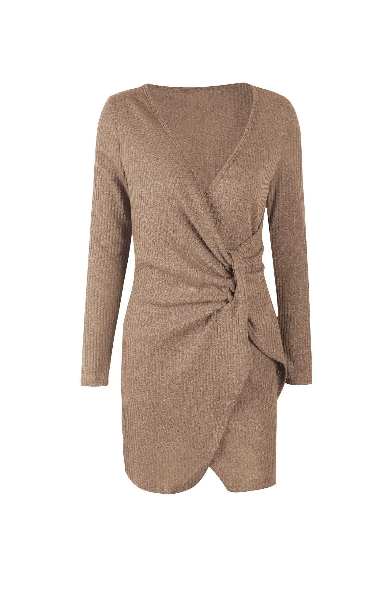 Einfarbiges Wickelkleid Mit V-Ausschnitt