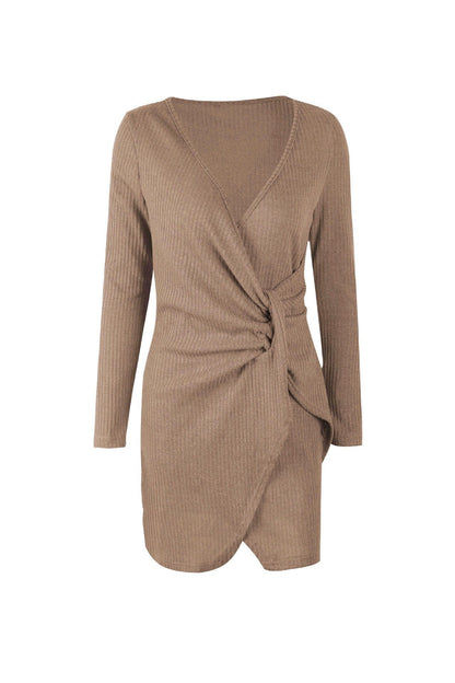 Einfarbiges Wickelkleid Mit V-Ausschnitt