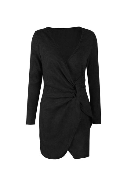 Einfarbiges Wickelkleid Mit V-Ausschnitt