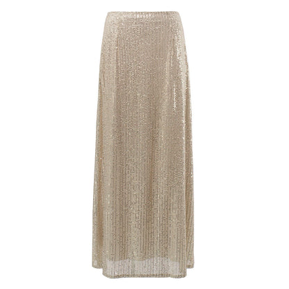Goldfarbener, Glänzender A-Linien-Maxi-Partyrock İm Disco-Stil Mit Niedriger Taille Und Pailletten