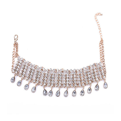 Funkelnde Strass Tropfen Fransen Statement Choker Halskette - Gold Farbe
