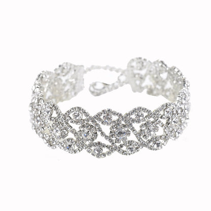 Choker-Halskette Mit Glänzendem Strass-Detail Und Geschwollenen Ketten - Silber