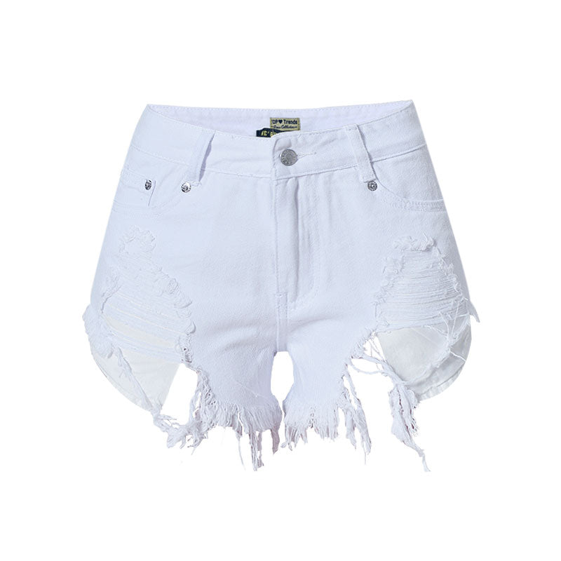 Zerrissene Weiße Jeansshorts Mit Hoher Taille