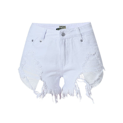 Zerrissene Weiße Jeansshorts Mit Hoher Taille