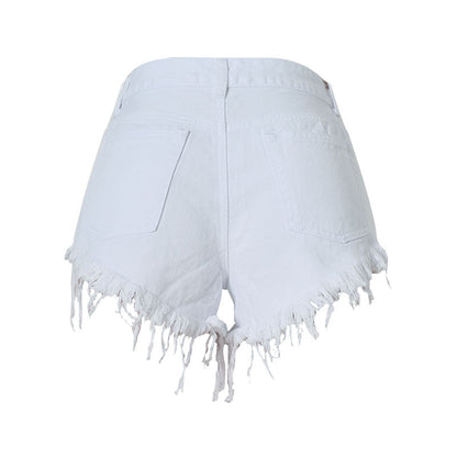 Zerrissene Weiße Jeansshorts Mit Hoher Taille