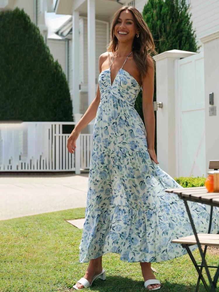 Schulterfreies Maxikleid Mit Blumenmuster
