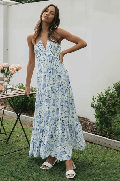 Schulterfreies Maxikleid Mit Blumenmuster
