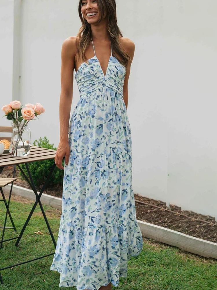 Schulterfreies Maxikleid Mit Blumenmuster